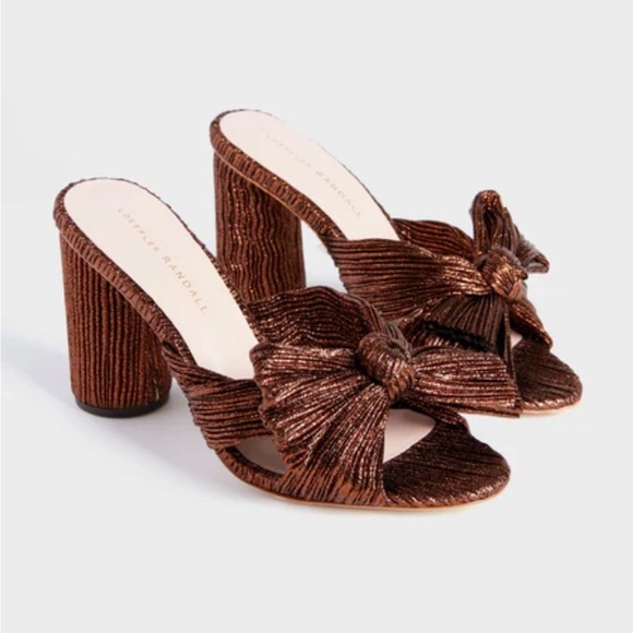 new Loeffler Randall Penny pleated mocha metallic mule knot heel - Picture 1 of 6